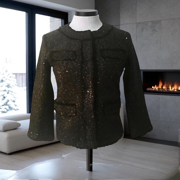 NWOT Michael Kors Black BoucleSequin Classic Jacket Blazer Size 2.